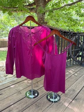 White House Black Market Plum Lace Cut Out Pheasant Blouse & Matching Camisole